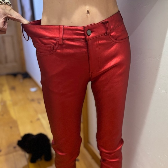 NWT Zadig & Voltaire RED Phlame Metallic Lamb Leather Pants *Rare! - Picture 13 of 15